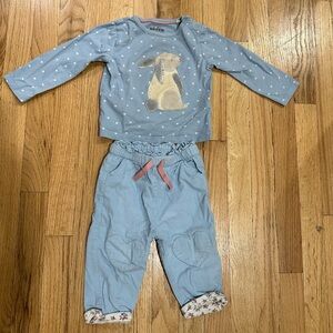 Baby Boden bunny shirt and floral lined corduroy pant set - size 9-12m